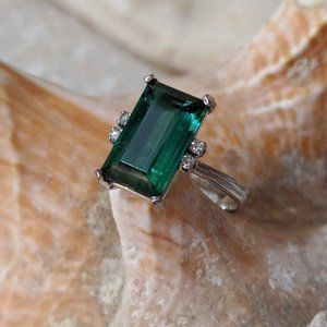 H. Stern Emerald Cut Green Tourmaline 18k White Gold Ring BLACK FRIDAY BLOWOUT!!